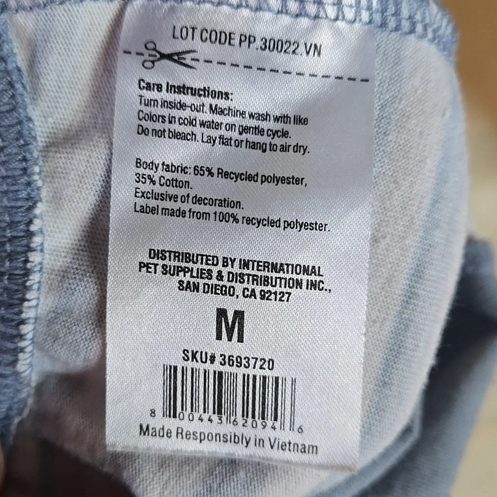 Pet, Doggy, V-neck Tee, Cadet Blue, White, Striped, Sz Med, Reddy Good Condition